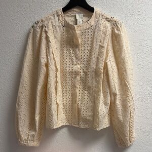 NWT Joie Beige Cream off white very Eyelet Lace Blouse SM
